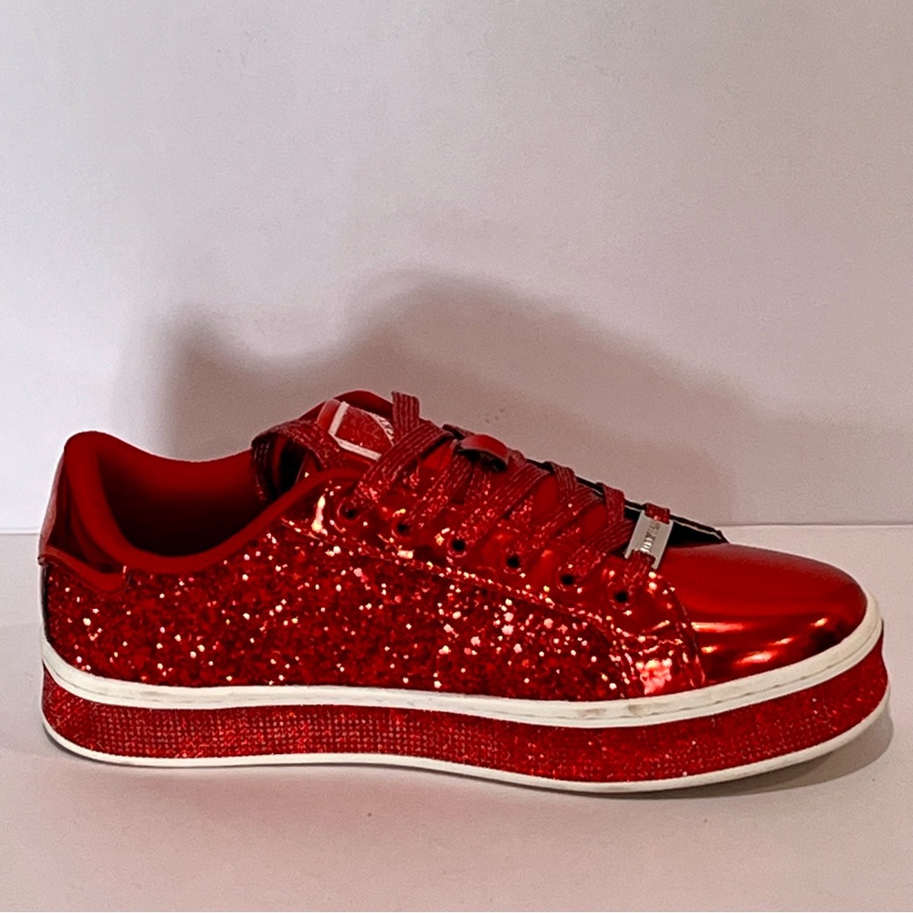 LUCKY STEP Ruby Red Glitter Sneakers Platform Low Top Sparkly Bling Shoes 8.5 - Picture 10 of 12